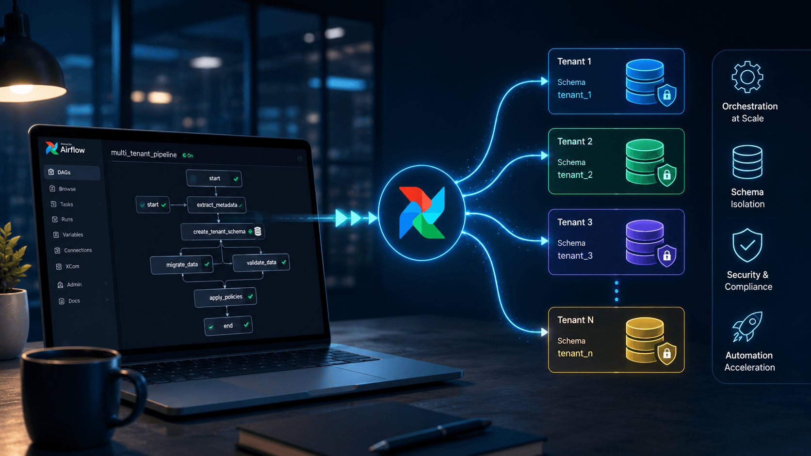 Accelerating Multi-Tenant Schema Isolation with Apache Airflow: A Complete Guide Case Study | Copyright © Magnence