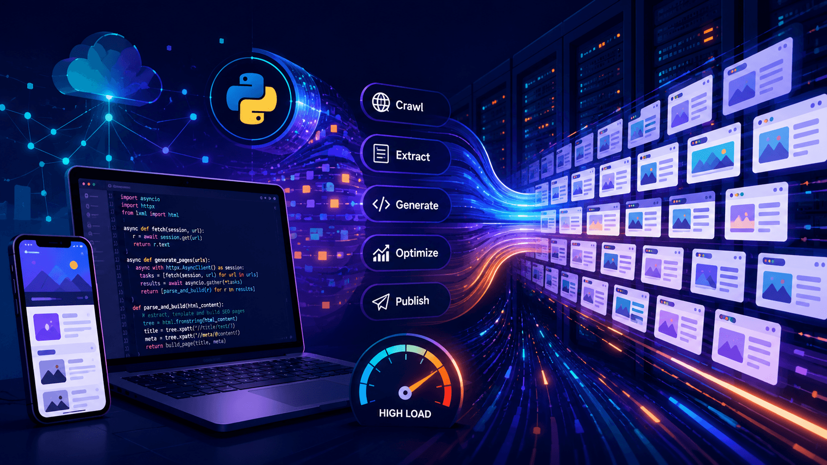 Accelerating Programmatic SEO with Python: under High Load Case Study | Copyright © Magnence
