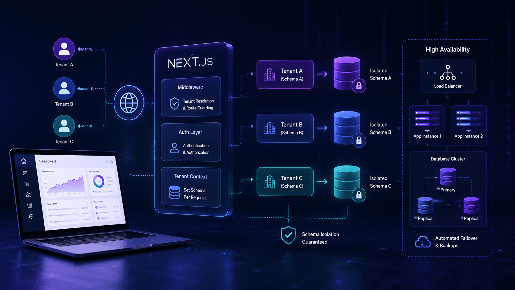 Automating Multi-Tenant Schema Isolation with Next.js: with High Availability Case Study | Copyright © Magnence