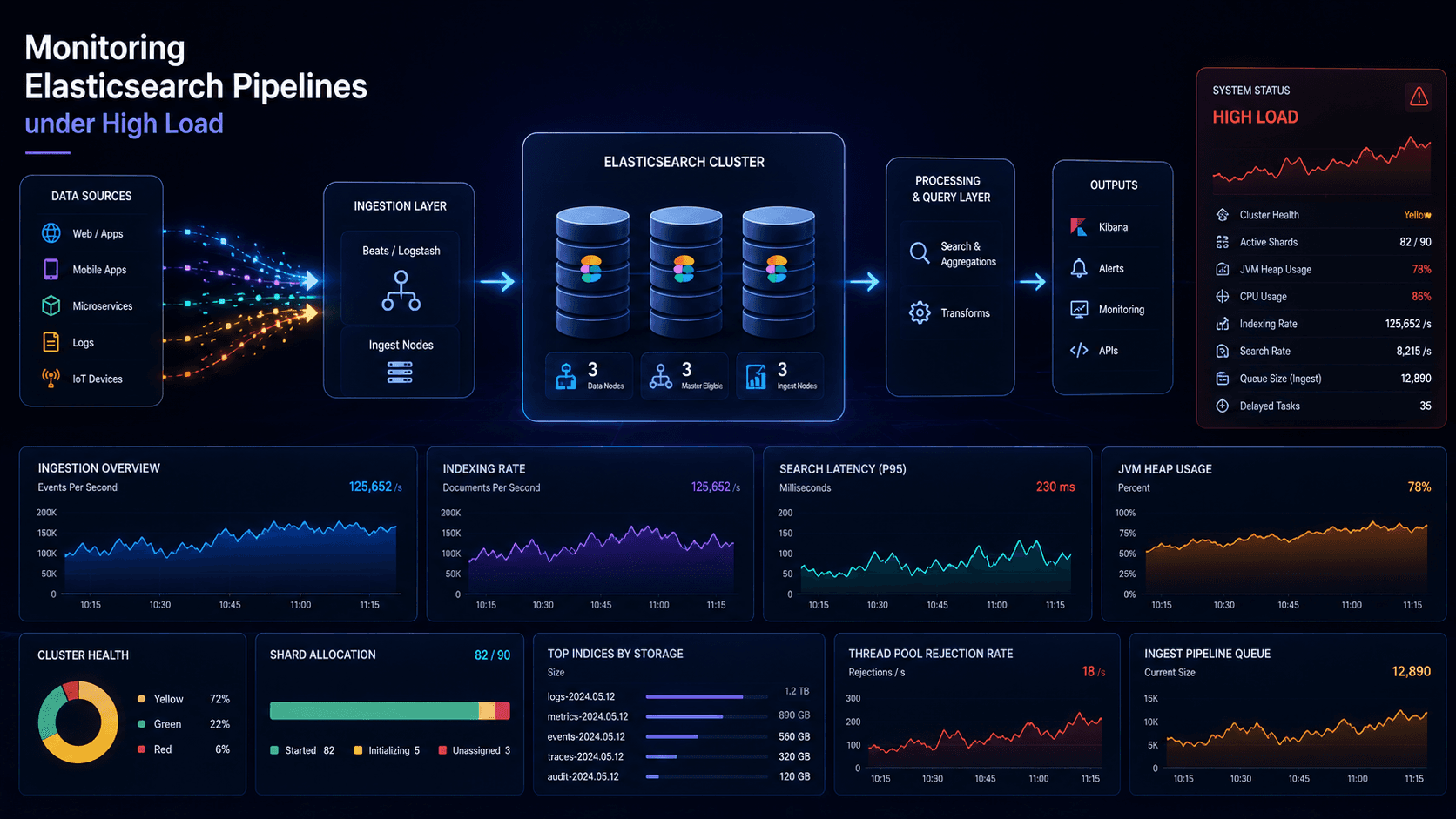 Monitoring Elasticsearch Pipelines under High Load Case Study | Copyright © Magnence