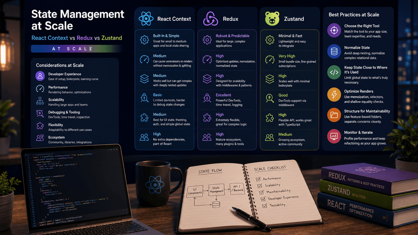 State Management at Scale: React Context vs Redux vs Zustand: At Scale Case Study | Copyright © Magnence