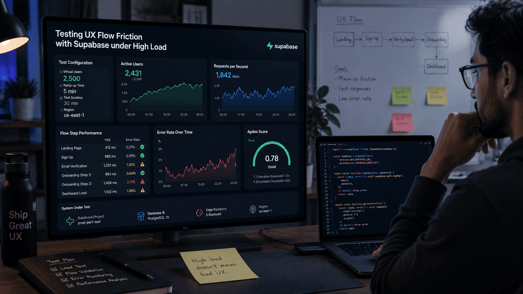 Testing UX Flow Friction with Supabase: under High Load Case Study | Copyright © Magnence